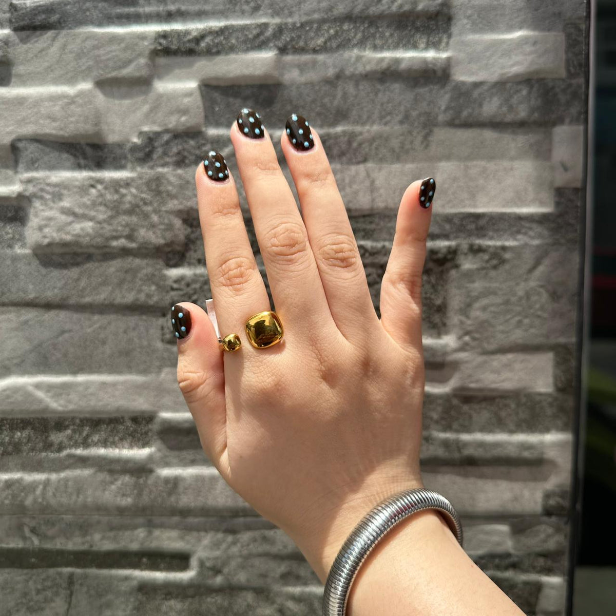 Set Anillos Cuadrado & Bolita Oro